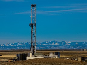 An Ensign Energy Services Inc. drilling rig in Wyoming, Michigan.