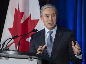 Francois-Philippe Champagne, minister of innovation, science and industry, delivers remarks at a Maritime Launch Services news conference in Halifax.