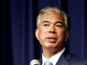 FILE - California Attorney General Rob Bonta talks at a news conference in Sacramento, Calif., June 28, 2022. California is accusing Amazon of violating the state's antitrust laws by stifling competition and engaging in practices that push sellers to maintain higher prices on products on other sites. In an 84-page lawsuit filed Wednesday, Sept. 14, in San Francisco Superior Court, Bonta's office said Amazon had effectively barred sellers from offering lower prices for products elsewhere through contract provisions that harm the ability of other retailers to compete.