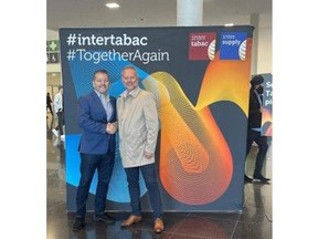 TAAT® Chief Executive Officer Michael Saxon (left) is pictured with GGE Chief Executive Officer John Hilton (right) at the InterTabac trade show in Dortmund, Germany. Mr. Saxon and Mr. Hilton are currently aligning the resources of TAAT® and GGE to optimize growth-stage commercialization of TAAT® products in the United Kingdom as GGE prepares to receive its largest shipment to date from the Company.