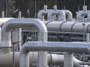 Pipe systems and shut-off devices at the gas receiving station of the Nord Stream 2 in Lubmin, Germany, Wednesday, Sept.28, 2022. Baltic Sea pipeline and the transfer station of the Eugal gas pipeline (foreground -European Gas Link.