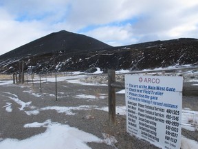 A slag pile of mining waste is seen in Anaconda, Mont., on Dec. 15, 2016. A subsidiary of London-based oil giant BP has agreed to finish its cleanup of a 300-square mile site in Montana that's contaminated with arsenic from decades of copper smelting and repay the U.S government $48 million for its work at the Anaconda Smelter Superfund Site.