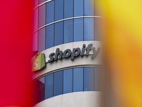 Shopify Inc. headquarters signage is shown in Ottawa on Tuesday, May 3, 2022. CANADIAN PRESS/Sean Kilpatrick