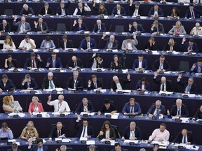 Parliament members vote on the Renewable Energy directive, Wednesday, Sept. 14, 2022 at the European Parliament in Strasbourg, eastern France.