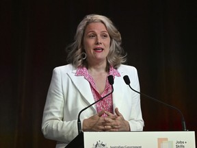 Australia's Home Affairs Minister Clare O'Neil speaks at the Jobs and Skills Summit in Canberra, Friday, Sept. 2, 2022. O'Neil announced it will increase its permanent immigration intake by 35,000 to 195,000 in the current fiscal year as the nation grapples with skills and labor shortages.