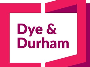 The logo for Dye & Durham Ltd. is shown in this undated handout photo. A U.K. regulator has assessed a penalty of 50 million pounds against Link Group, the Australian company that Dye & Durham Ltd. is trying to acquire, raising questions about the future of the deal.