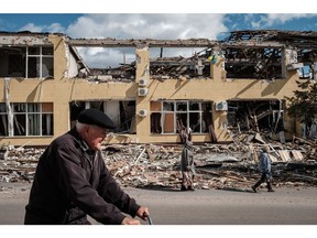 A destroyed building in Kupiansk, Kharkiv region, on September 19. Photographer: Yasuyoshi Chiba/AFP/Getty Images
