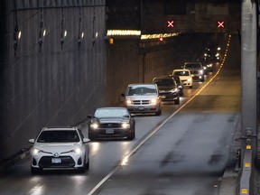 Motorists exit the George Massey Tunnel in Richmond, B.C., Friday, Aug. 20, 2021. Drivers may be in for some sticker shock when it comes time to renew their auto insurance.