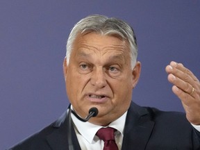 Daily News | Online News Daily News | Online News Hungary's Prime Minister Viktor Orban speaks during a news conference with Serbian President Aleksandar Vucic in Belgrade, Serbia, Friday, Sept. 16, 2022. Orban is on a one day working visit to Serbia.