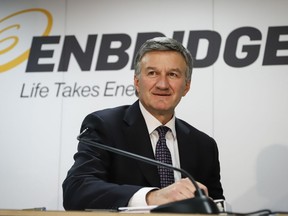 Enbridge chief executive Al Monaco prepares to address the company's annual meeting in Calgary, Wednesday, May 8, 2019. Enbridge Inc. says Monaco will retire effective Jan. 1, 2023, and be replaced by Greg Ebel, currently the company's board chair.