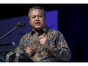 Perry Warjiyo, governor of Bank Indonesia, speaks during the Mandiri Investment Forum in Jakarta, Indonesia, on Wednesday, Jan. 30, 2019. Indonesia needs to curb imports to rein in a widening trade deficit even though it poses no threat of imported inflation, according to Warjiyo.