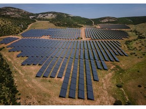 Arrays of photovoltaic panels at Iberdrola SA's Puertollano II solar plant in Puertollano, Spain, on Thursday, May 19, 2022. The solar farm will be part of the 100% renewable supply mix to power Iberdrola's new green hydrogen plant.