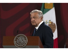 Andres Manuel Lopez Obrador, Mexico's president, speaks during a news conference in Mexico City, Mexico, on Tuesday, Aug 16, 2022.