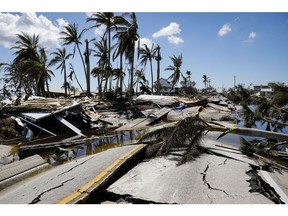 The destroyed road following Hurricane Ian in Matlacha Isles, Florida. Photographer: Eva Marie Uzcategui/Bloomberg
