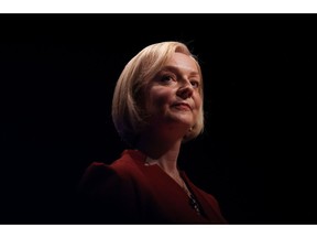 Liz Truss, UK prime minister, delivers her keynote speech during the Conservative Party's annual autumn conference in Birmingham, UK, on Wednesday, Oct. 5, 2022. Truss is struggling to keep control less than a month into her tenure, already forced into a humiliating U-turn over her plan to cut income tax for Britain's highest earners, which spooked financial markets and hammered support for the Tories in opinion polls.
