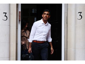 Rishi Sunak leaves his office in Westminster, London, UK, on Oct. 23, 2022. Photographer: Hollie Adams/Getty Images