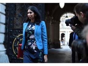 Home Secretary Suella Braverman arrives for a Cabinet meeting in Downing Street. Photographer: Chris J. Ratcliffe/Bloomberg