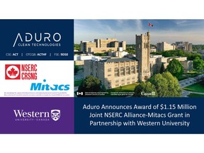 Aduro Announces Award of $1.15 Million Joint NSERC Alliance-Mitacs Grant in Partnership with Western University