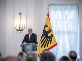 German President Frank-Walter Steinmeier speaks at an event with the German National Foundation, in Berlin, Friday, Oct. 28, 2022.