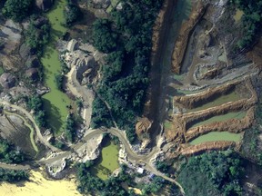 Illegal mining activity in the Amazon jungle in Peru in 2018. Natural ecosystems have declined by 47 per cent on average since 1993.