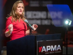 Deputy Prime Minister and finance minister Chystia Freeland, addresses the 70th Annual APMA Conference in Windsor on Wednesday.