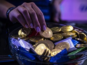 Cryptocurrency-themed chocolates at an event in Singapore.