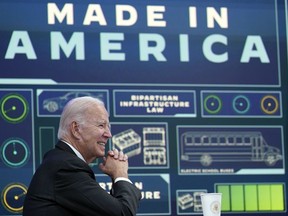 President Joe Biden listens during an event about infrastructure in the South Court Auditorium on the White House complex in Washington, Wednesday, Oct. 19, 2022.