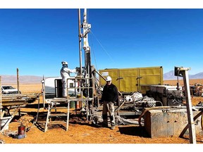 Recharge Resources drill rig operating at Pocitos 1.  Spey Resources Corp will commence drilling at the beginning of November 2022 at Pocitos 2.