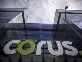 The Corus logo at Corus Quay in Toronto is shown on June 22, 2018.