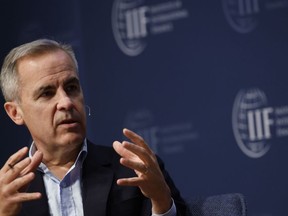 Mark Carney, vice chair and head of transition investing for Brookfield Asset Management Inc., speaks during the Institute of International Finance (IIF) annual membership meeting in Washington, D.C., on Wednesday, Oct. 12, 2022.