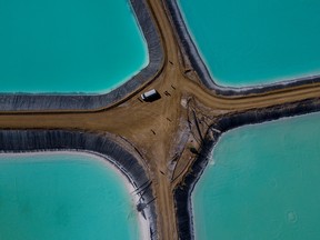 Lithium evaporation ponds in Nevada. A strong lithium sector is fuelling small-cap stock Patriot Battery Metals Inc.