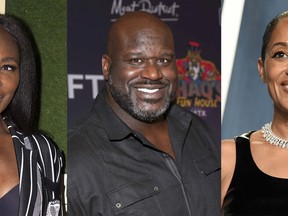 This combination photo shows, from left, Venus Williams at HISTORYTalks in Washington on Sept. 24, 2022, Shaquille O'Neal at Shaq's Fun House in Los Angeles on Feb. 11, 2022, and Tracee Ellis Ross at the Vanity Fair Oscar Party in Beverly Hills, Calif., on March 27, 2022. Williams, O'Neal and Ellis Ross are among those set to participate in Black Entrepreneurs Day, founded and organized by "Shark Tank" panelist and FUBU chief executive Daymond John, will be held Oct. 27 at New York City's Apollo Theater and streamed live on social media. (AP Photo)