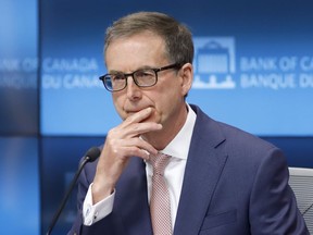 Governor of the Bank of Canada Tiff Macklem speaks at a news conference in Ottawa on Thursday, June 9, 2022. The Bank of Canada will release its business outlook survey and Canadian survey of consumer expectations on Monday.