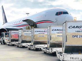 A Cargojet plane is shown in a handout photo. Cargojet Inc. reported a third-quarter profit of $83.4 million compared with a loss a year ago as its revenue grew more than 20 per cent. THE CANADIAN PRESS/Cargojet **MANDATORY CREDIT**