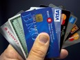 Credit cards are displayed in Montreal on December 12, 2012