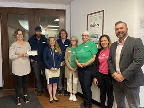 Skyline Group of Companies presents a cheque to Shelter Nova Scotia, one of five charitable organizations supported through Skyline's Driving Positive Change video campaign.