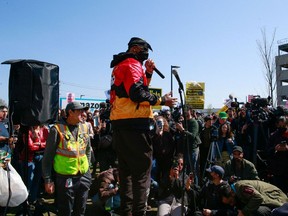 In this file photo taken on April 24, 2022, Amazon Labor Union leader Christian Smalls speaks during a rally.