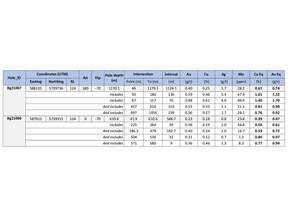 Summary table for holes Bg21007 and Bg21008.