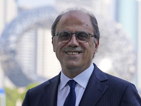 Jihad Azour, the International Monetary Fund Director of the Middle East and Central Asia talks to the Associated Press reporter at the Dubai International Financial Center Dubai, United Arab Emirates, Sunday, Oct. 30, 2022.