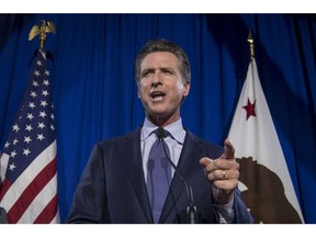 Gavin Newsom, Democratic candidate for governor of California, speaks during a primary election watch party in San Francisco, California, U.S., on Tuesday, June 5, 2018. Lieutenant Governor Newsom and Republican businessman John Cox won the most votes in California's gubernatorial primary, advancing to a general election that will test the state's position as leader of the resistance to President Donald Trump.