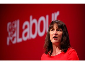 Rachel Reeves, U.K. shadow chancellor of the exchequer, as she delivers her keynote speech during the annual Labour Party conference in Brighton, U.K., on Monday, Sept. 27, 2021. U.K.'s opposition party leader Keir Starmer is hosting his first major in-person gathering since he was elected leader in April 2020.