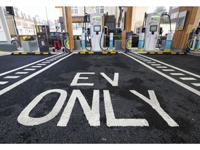 An empty charging bay at a Royal Dutch Shell Plc electric vehicle (EV) recharge station in London, U.K., on Thursday, Jan. 13, 2022. . Photographer: Chris Ratcliffe/Bloomberg