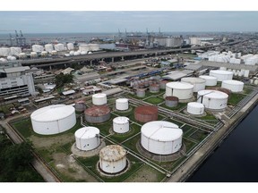 Fuel storage tanks at a PT Pertamina facility at Tanjung Priok Port in Jakarta, Indonesia, on Thursday, Feb. 24, 2022. Oil surged above $100 a barrel for the first time since 2014 as Russia attacked sites across Ukraine, triggering fears of a disruption to energy exports at a time of already tight supplies. Photographer: Dimas Ardian/Bloomberg