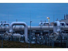 Pipework at the gas receiving station of the halted Nord Stream 2 project in Lubmin, Germany.