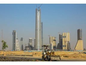 Skyscraper buildings, including the Iconic Tower, center, in the central business district (CBD) of Egypt's New Administrative Capital, east of Cairo in Egypt, on Wednesday, July 27, 2022. Egypt's government needs to take further steps to foster private-sector development, improve governance and reduce the role of the state, the International Monetary Fund said, as the country seeks a new loan to bolster an economy hit by fallout from the war in Ukraine.