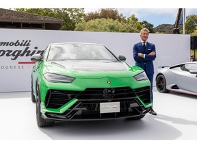 Lamborghini CEO Stephan Winkelmann with the Urus Performante in Carmel, California, in August.