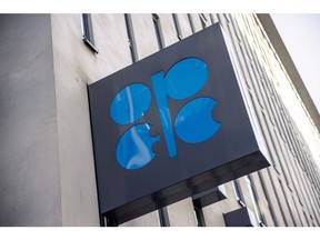 The logo of the Organization of Petroleum Exporting Countries (OPEC) on a sign at at the OPEC headquarters in Vienna, Austria, on Wednesday, Aug. 17, 2022. Global oil markets face high risk of a supply squeeze this year as demand remains resilient and spare production capacity dwindles, the new head of OPEC said.