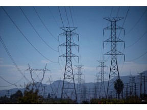 Power lines during a heatwave in North Hollywood, California, US, on Thursday, Sept. 1, 2022. After narrowing avoiding blackouts, California faces another bruising test of its power grid Thursday as a heat wave smothering the region builds, driving temperatures to dangerous levels.