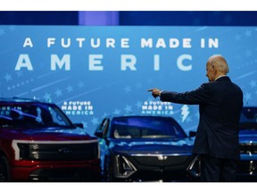 US President Joe Biden during the 2022 North American International Auto Show (NAIAS) in Detroit, Michigan, US, on Wednesday, Sept. 14, 2022. Biden toured the show on its preview day, and in remarks later plans to highlight electric-vehicle offerings that he's hailed as a breakthrough for the US auto sector. Photographer: Erin Kirkland/Bloomberg