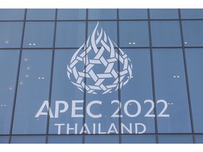 Signage for Asia-Pacific Economic Cooperation (APEC) 2022 outside the Queen Sirikit National Convention Center in Bangkok, Thailand, on Thursday, Oct. 20, 2022. Finance ministers and officials from 21 APEC members and other international organizations convened in Bangkok this week, and digital currency is be one of the main topics for discussions, Thailand's finance ministry said in a statement. Photographer: Andre Malerba/Bloomberg